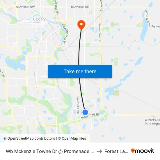 Wb Mckenzie Towne Dr @ Promenade Wy SE to Forest Lawn map