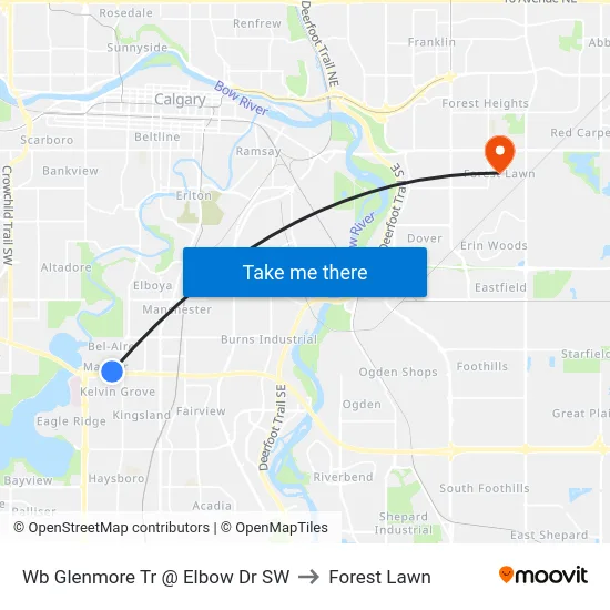 Wb Glenmore Tr @ Elbow Dr SW to Forest Lawn map