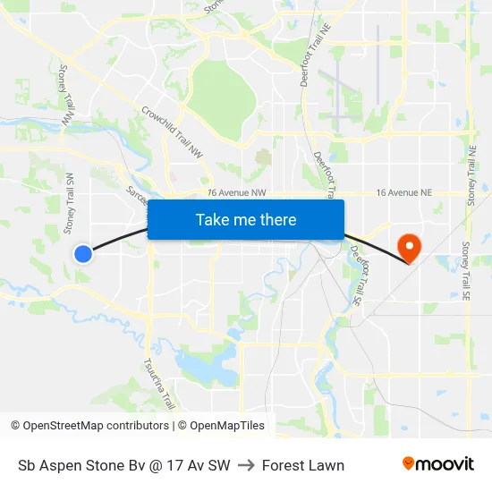 Sb Aspen Stone Bv @ 17 Av SW to Forest Lawn map
