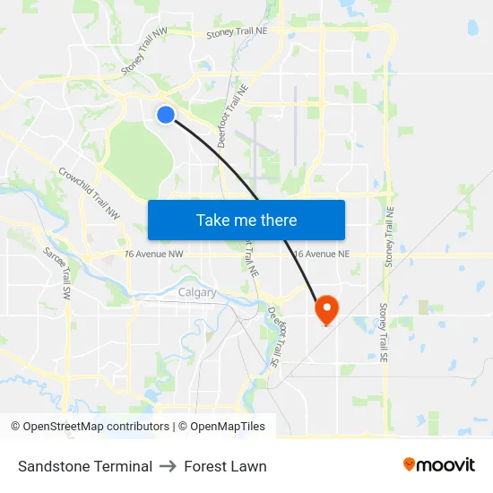Sandstone Terminal to Forest Lawn map