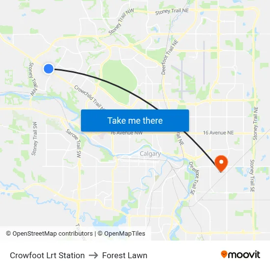 Crowfoot Lrt Station to Forest Lawn map