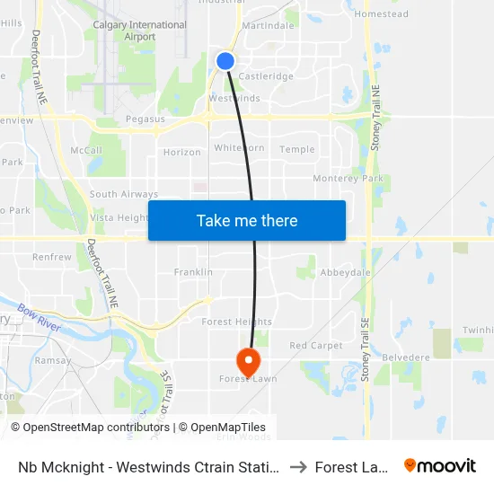 Nb Mcknight - Westwinds Ctrain Station to Forest Lawn map