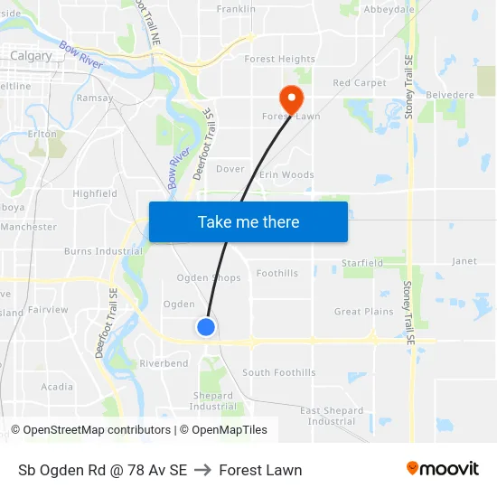 Sb Ogden Rd @ 78 Av SE to Forest Lawn map