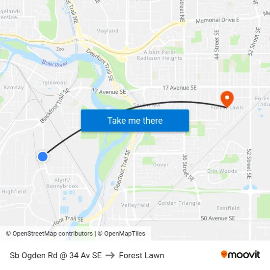 Sb Ogden Rd @ 34 Av SE to Forest Lawn map