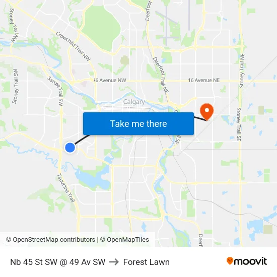 Nb 45 St SW @ 49 Av SW to Forest Lawn map