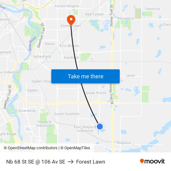 Nb 68 St SE @ 106 Av SE to Forest Lawn map