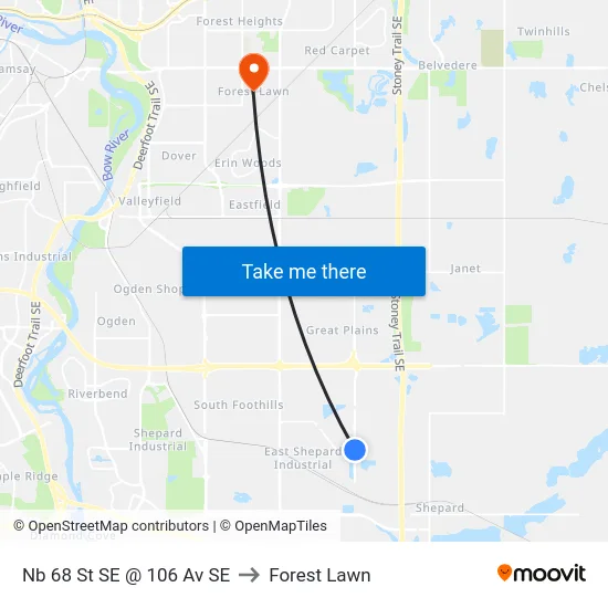Nb 68 St SE @ 106 Av SE to Forest Lawn map