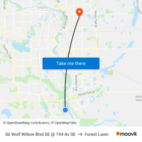 Sb Wolf Willow  Blvd SE @ 194 Av SE to Forest Lawn map