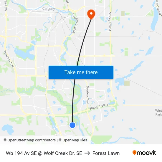 Wb 194 Av SE @ Wolf Creek Dr. SE to Forest Lawn map