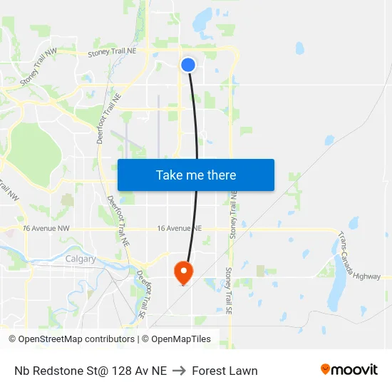 Nb Redstone St@ 128 Av NE to Forest Lawn map