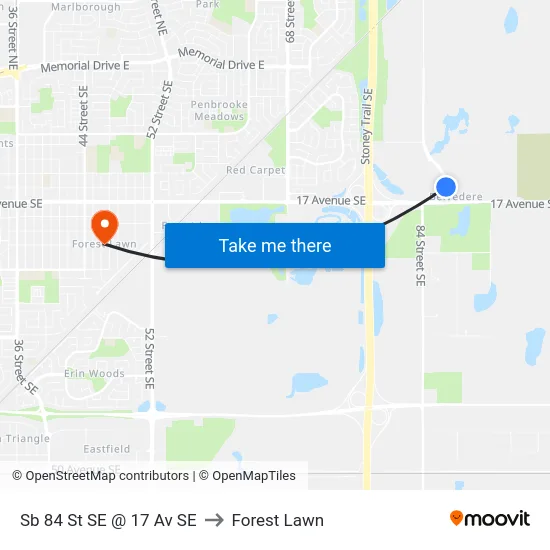 Sb 84 St SE @ 17 Av SE to Forest Lawn map