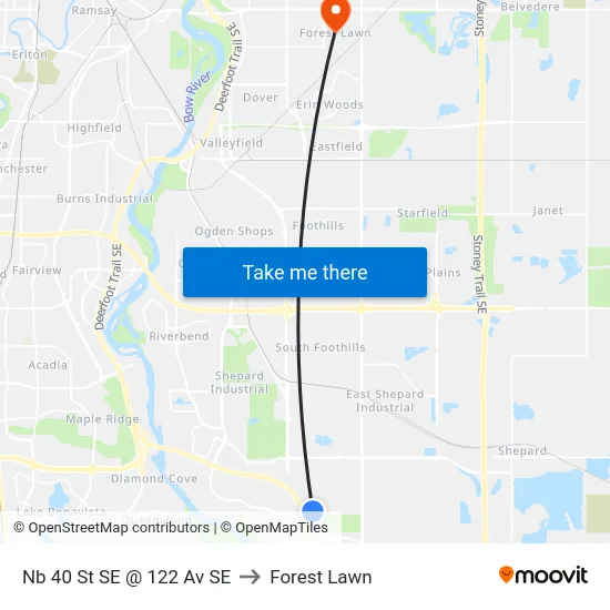 Nb 40 St SE @ 122 Av SE to Forest Lawn map
