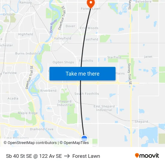Sb 40 St SE @ 122 Av SE to Forest Lawn map