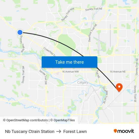Nb Tuscany Ctrain Station to Forest Lawn map
