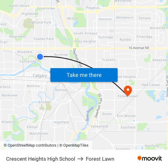 Crescent Heights High School to Forest Lawn map