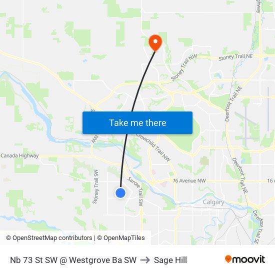 Nb 73 St SW @ Westgrove Ba SW to Sage Hill map