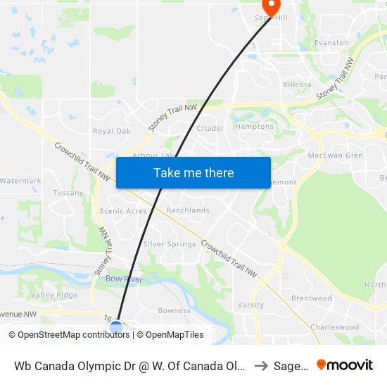 Wb Canada Olympic Dr @ W. Of Canada Olympic Rd SW to Sage Hill map