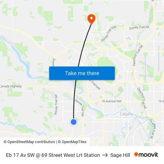 Eb 17 Av SW @ 69 Street West Lrt Station to Sage Hill map