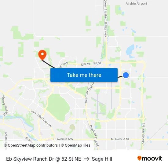 Eb Skyview Ranch Dr @ 52 St NE to Sage Hill map