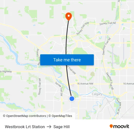 Westbrook Lrt Station to Sage Hill map