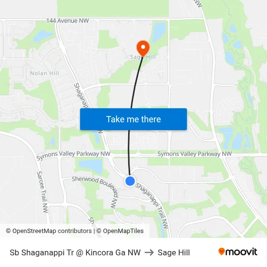 Sb Shaganappi Tr @ Kincora Ga NW to Sage Hill map