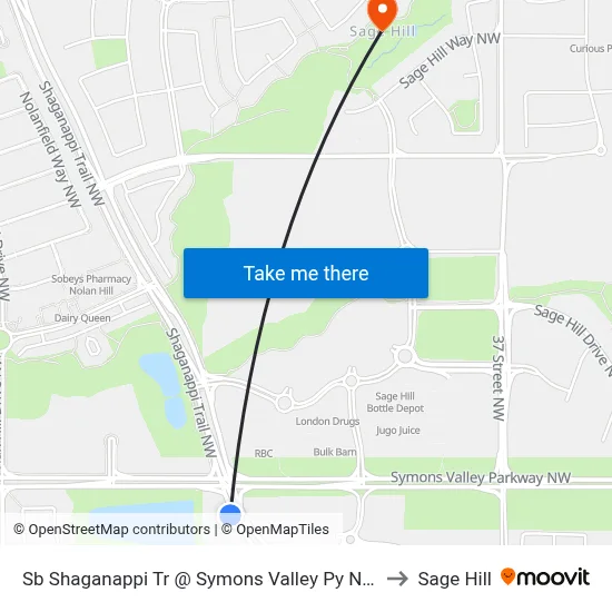 Sb Shaganappi Tr @ Symons Valley Py NW to Sage Hill map