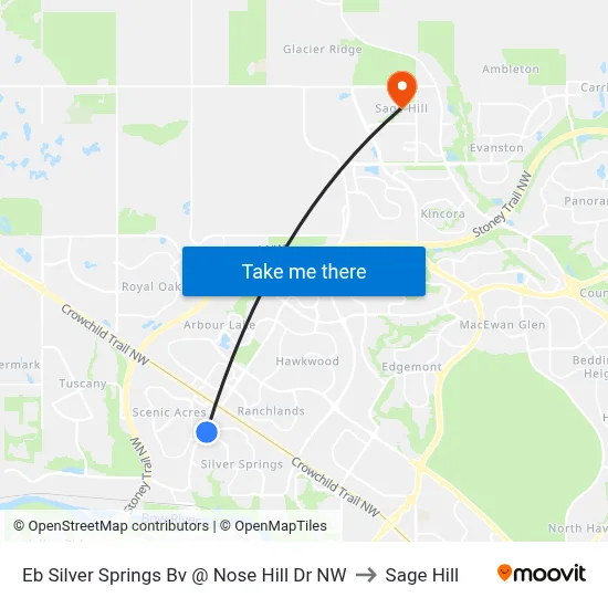 Eb Silver Springs Bv @ Nose Hill Dr NW to Sage Hill map