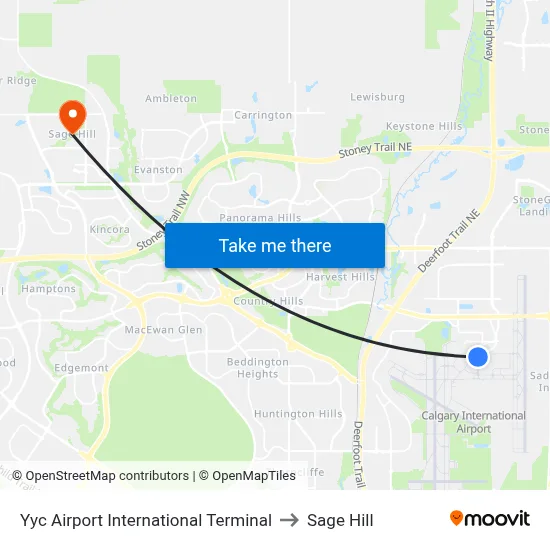 Yyc Airport International Terminal to Sage Hill map
