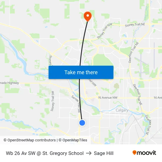Wb 26 Av SW @ St. Gregory School to Sage Hill map