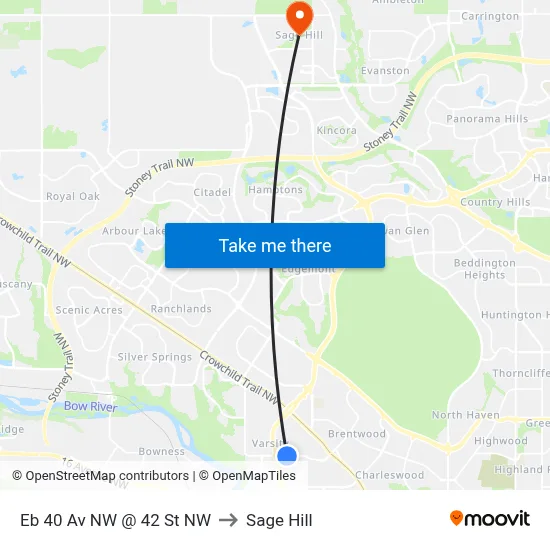 Eb 40 Av NW @ 42 St NW to Sage Hill map