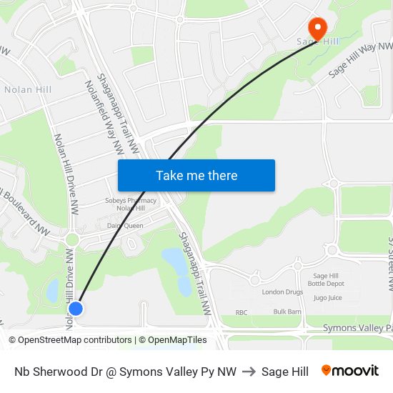 Nb Sherwood Dr @ Symons Valley Py NW to Sage Hill map