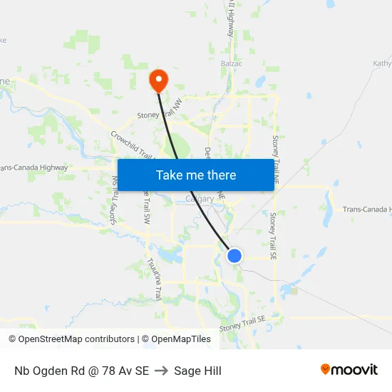 Nb Ogden Rd @ 78 Av SE to Sage Hill map