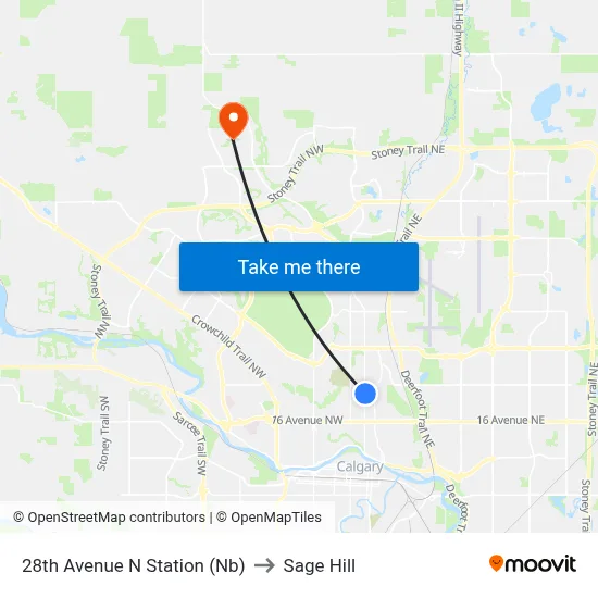 28th Avenue N Station (Nb) to Sage Hill map