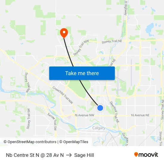 Nb Centre St N @ 28 Av N to Sage Hill map