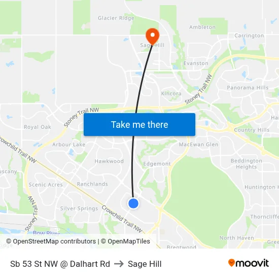 Sb 53 St NW @ Dalhart Rd to Sage Hill map