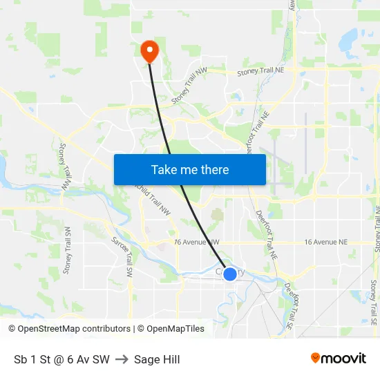 Sb 1 St @ 6 Av SW to Sage Hill map