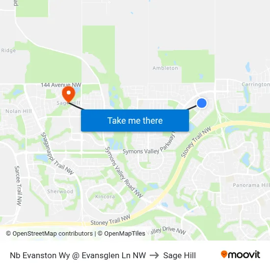 Nb Evanston Wy @ Evansglen Ln  NW to Sage Hill map