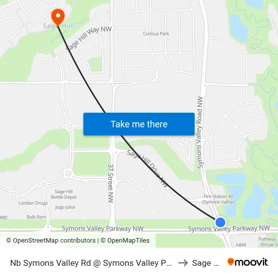 Nb Symons Valley Rd @ Symons Valley Py NW to Sage Hill map
