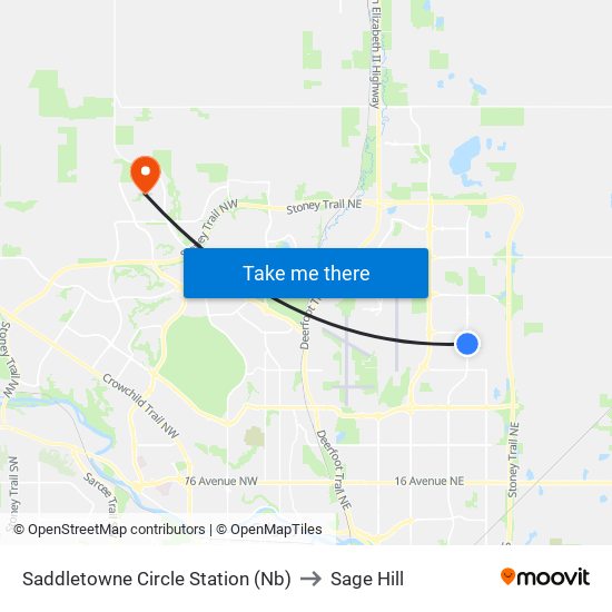 Saddletowne Circle Station (Nb) to Sage Hill map