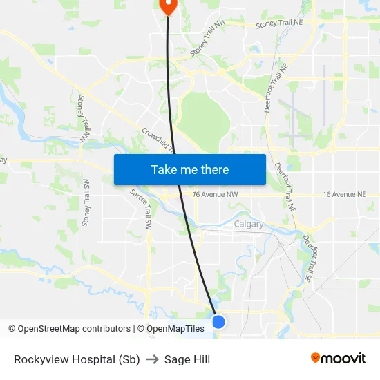 Rockyview Hospital (Sb) to Sage Hill map