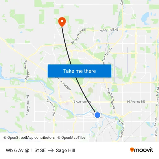 Wb 6 Av @ 1 St SE to Sage Hill map