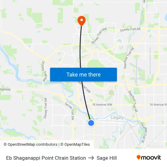 Eb Shaganappi Point Ctrain Station to Sage Hill map