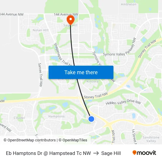 Eb Hamptons Dr @ Hampstead Tc NW to Sage Hill map