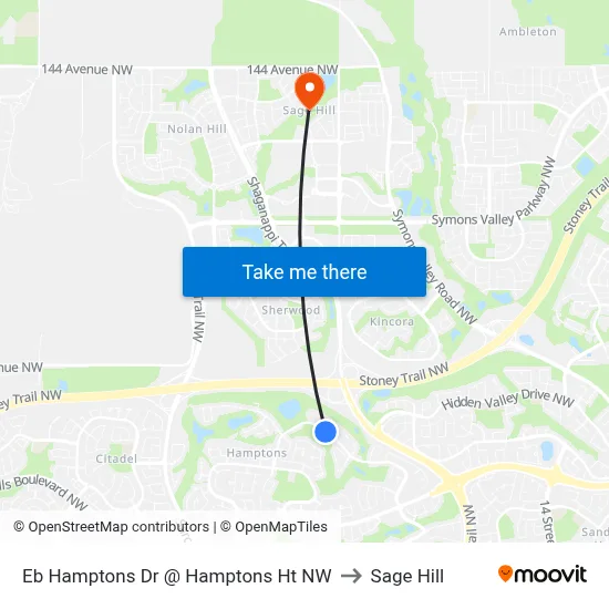 Eb Hamptons Dr @ Hamptons Ht NW to Sage Hill map