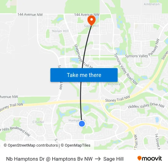 Nb Hamptons Dr @ Hamptons Bv NW to Sage Hill map