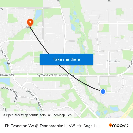 Eb Evanston Vw @ Evansbrooke Li NW to Sage Hill map