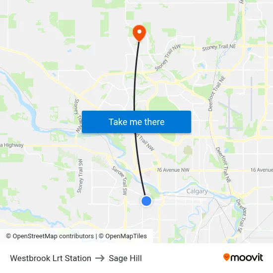 Westbrook Lrt Station to Sage Hill map