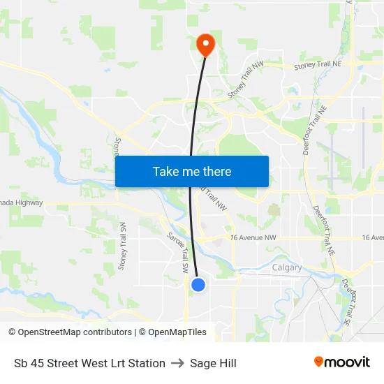 Sb 45 Street West Lrt Station to Sage Hill map