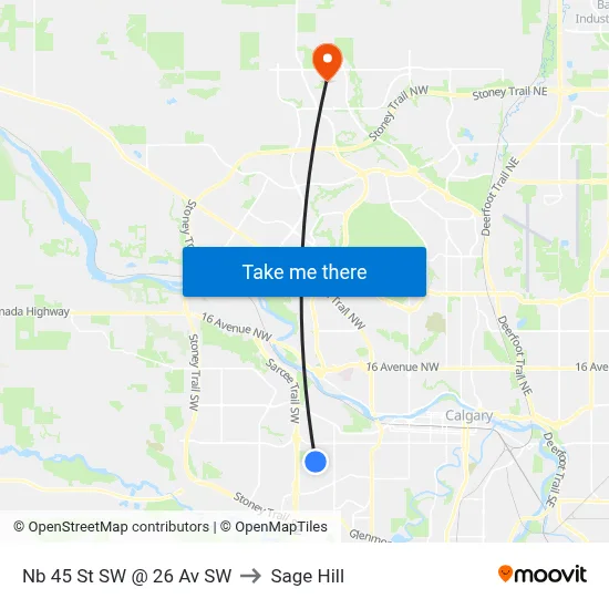 Nb 45 St SW @ 26 Av SW to Sage Hill map