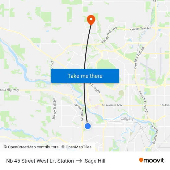 Nb 45 Street West Lrt Station to Sage Hill map